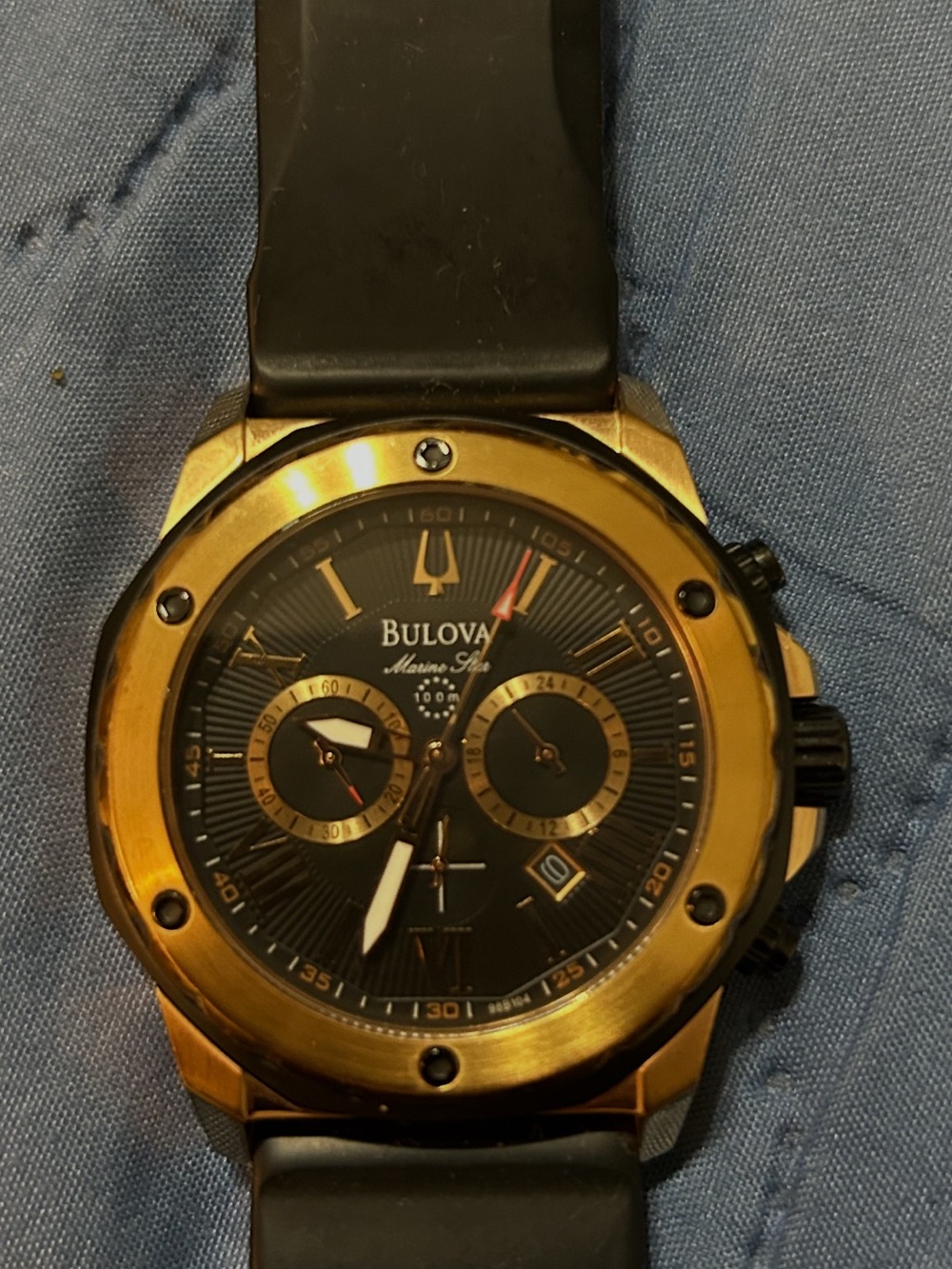 Bulova Men's Gold-Tone Chronograph Watch with Black Strap